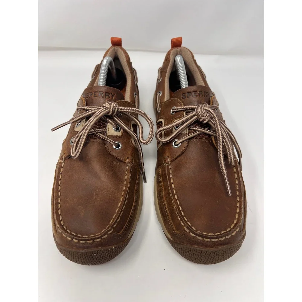 Sperry Sea Kite Sport Moc Boat Shoes Mens 10 Brown Leather Mesh Sides Loafers